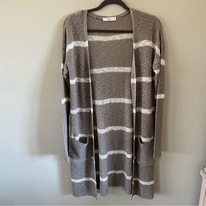 Anthropologie Talulah Grey White Stripe Lightweight Open Knit Flowy Cardigan